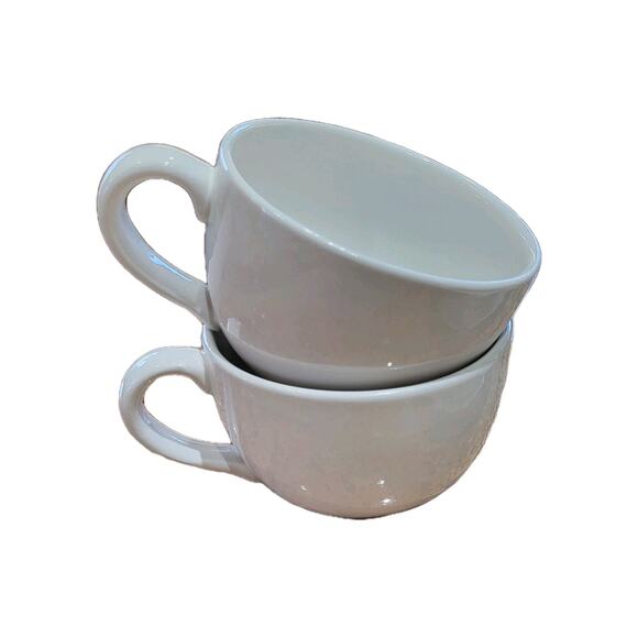 White Extra Wide Mug 3"Hx5" D Soup Bowl Thick Ceramic Heavy Solid Cup w/Handle - Picture 1 of 13